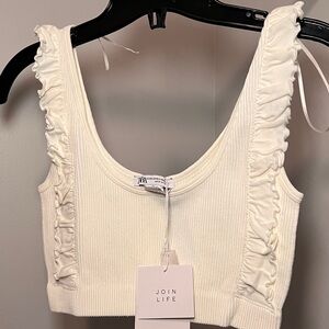 Zara Cream Ruffled Crop Top